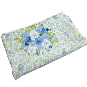 Lady Pepperell Miralux Vintage 72x104" Floral Twin Flat Sheet Blue Roses 70s *